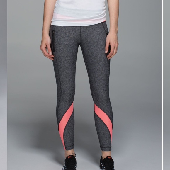Lululemon Inspire Tight II Leggings (Mesh) Heathered Black / Grapefruit - Picture 1 of 9
